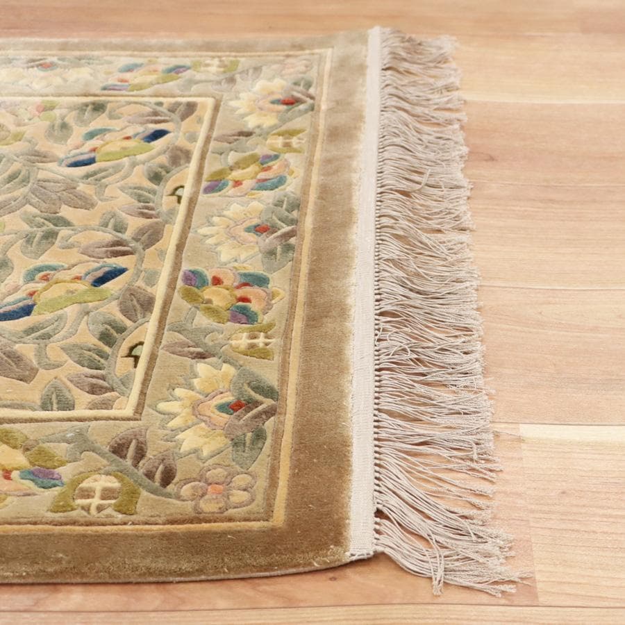 Y3180-2 中国緞通 シルク100% 手織り ハンドカット 121×70cm