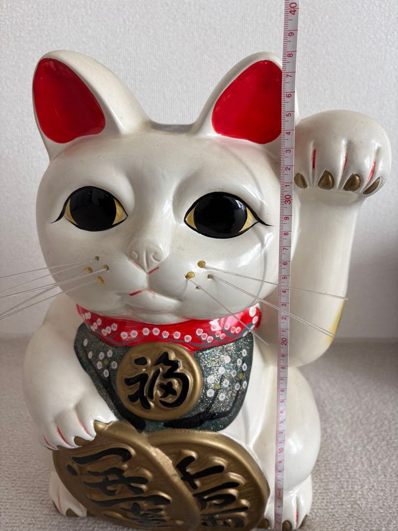 年代物 】特大 招き猫 左手招き 左手「人」「お客」を招く 縁起物 昭和