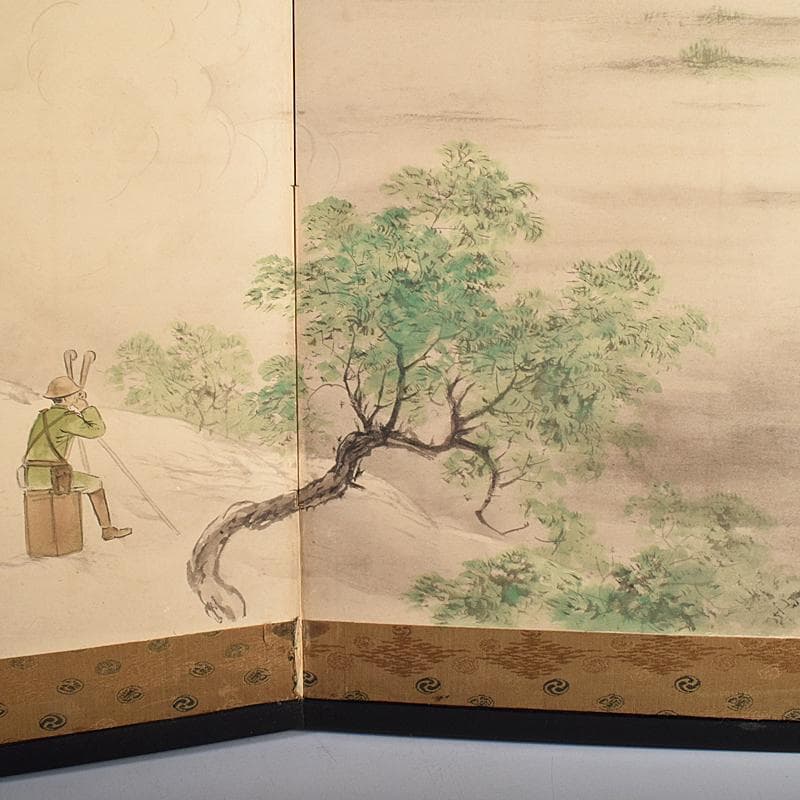 書画 支那事変 野砲戦図 小屏風 衝立 M R7573B - winetouritalia.com