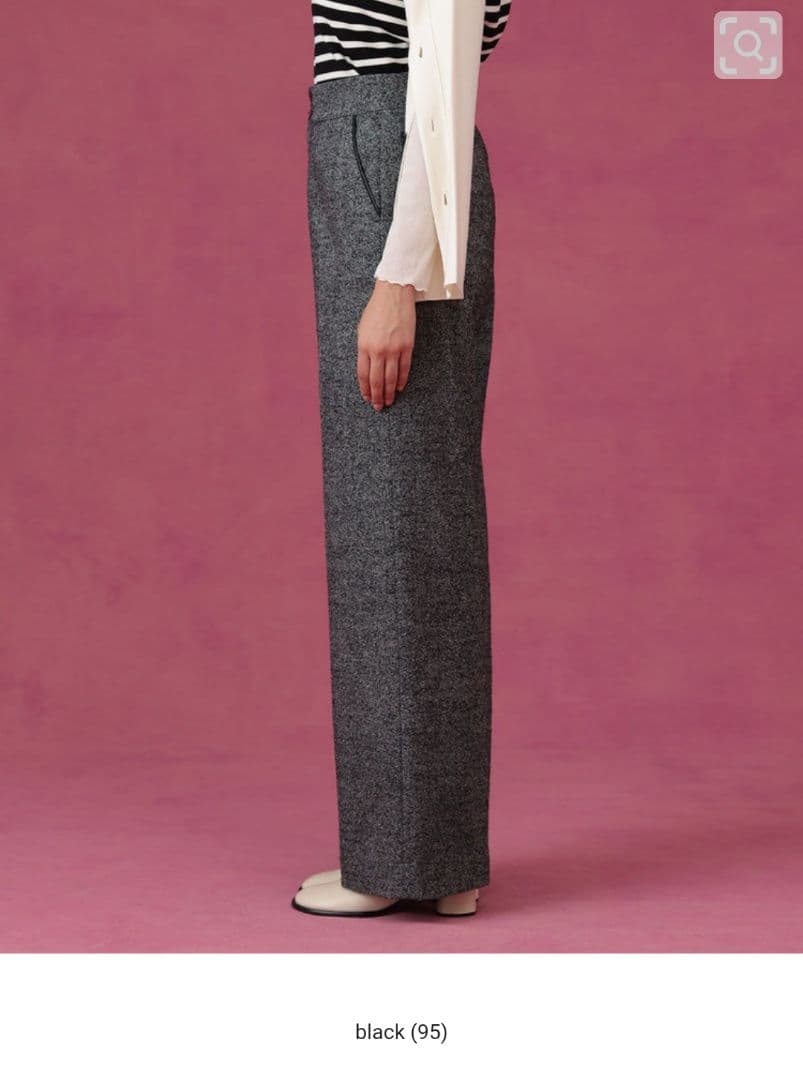 【新品】ANAYI2025秋 ウールシルクツイードワイドパンツ 黒 36