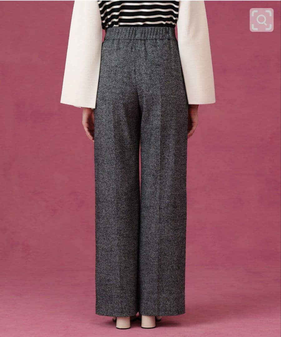 【新品】ANAYI2025秋 ウールシルクツイードワイドパンツ 黒 36