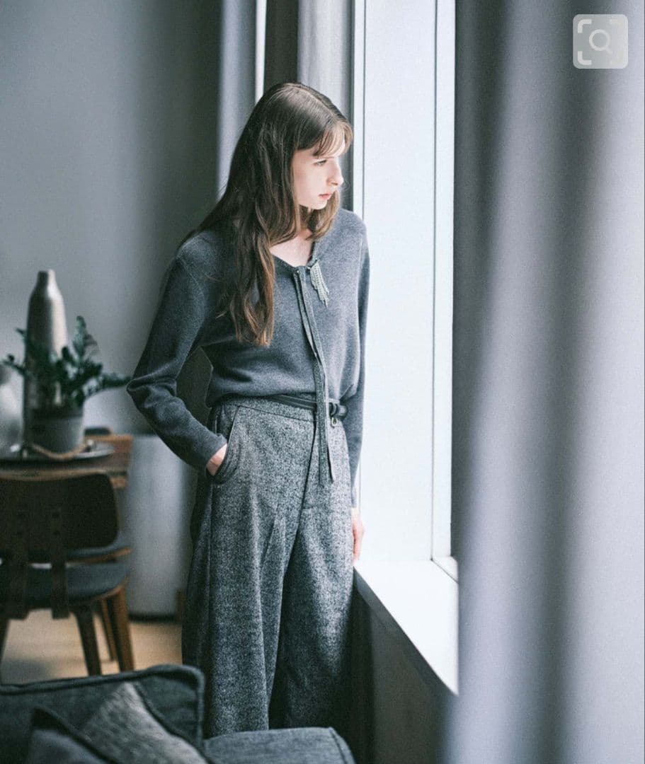 【新品】ANAYI2025秋 ウールシルクツイードワイドパンツ 黒 36