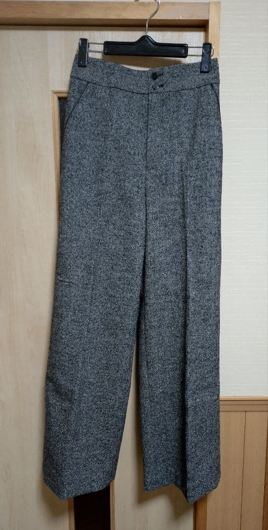 【新品】ANAYI2025秋 ウールシルクツイードワイドパンツ 黒 36