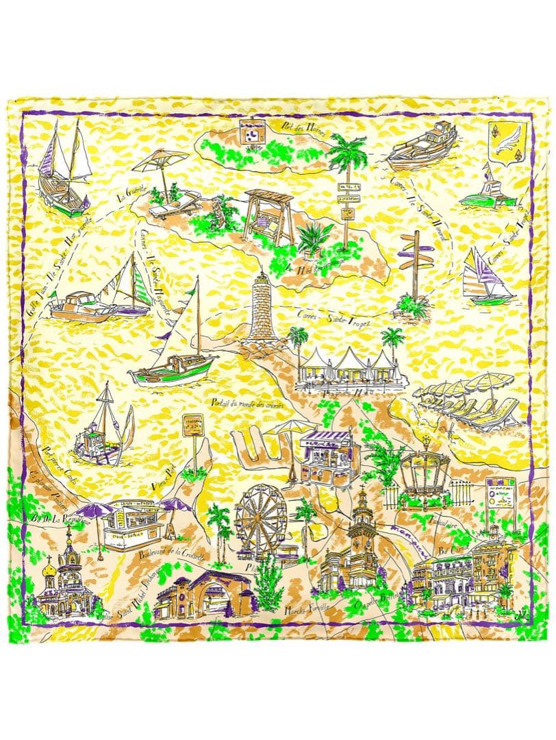 美品♡マニプリ　コットンシルク　大判スカーフ　リゾートマップ　イエロー