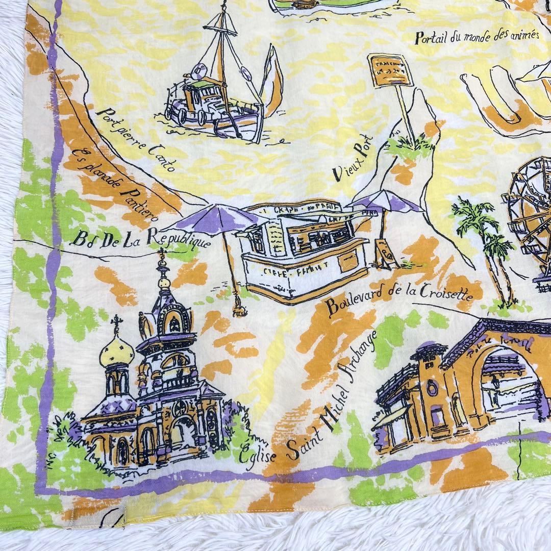 美品♡マニプリ　コットンシルク　大判スカーフ　リゾートマップ　イエロー