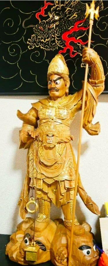 本日LAST 毘沙門天王像 木彫工芸品 76cm