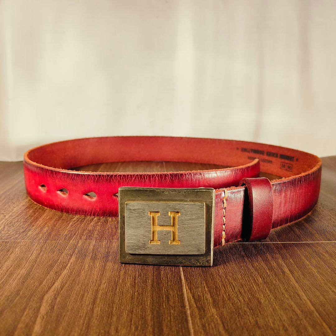 【新品極美品】HRM Hバックル　高級レッドバーガンディドレスベルト 本革正規品