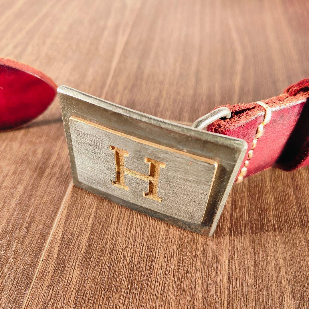 【新品極美品】HRM Hバックル　高級レッドバーガンディドレスベルト 本革正規品