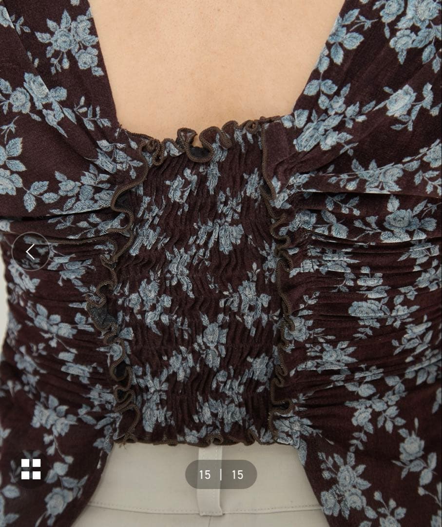 トップス FETICO ROSE VELVET TULLE SHIRRING TOP