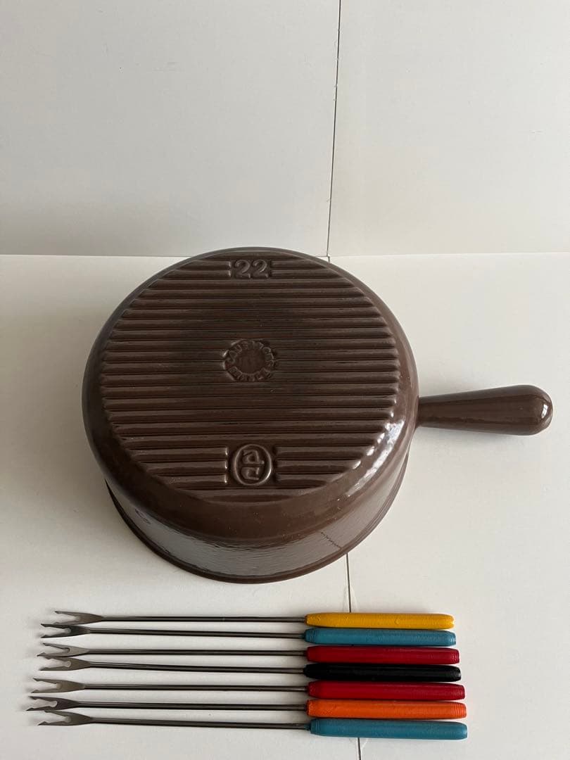 希少 廃盤 クーザンス フォンデュポットセット 22cm チョコレート色