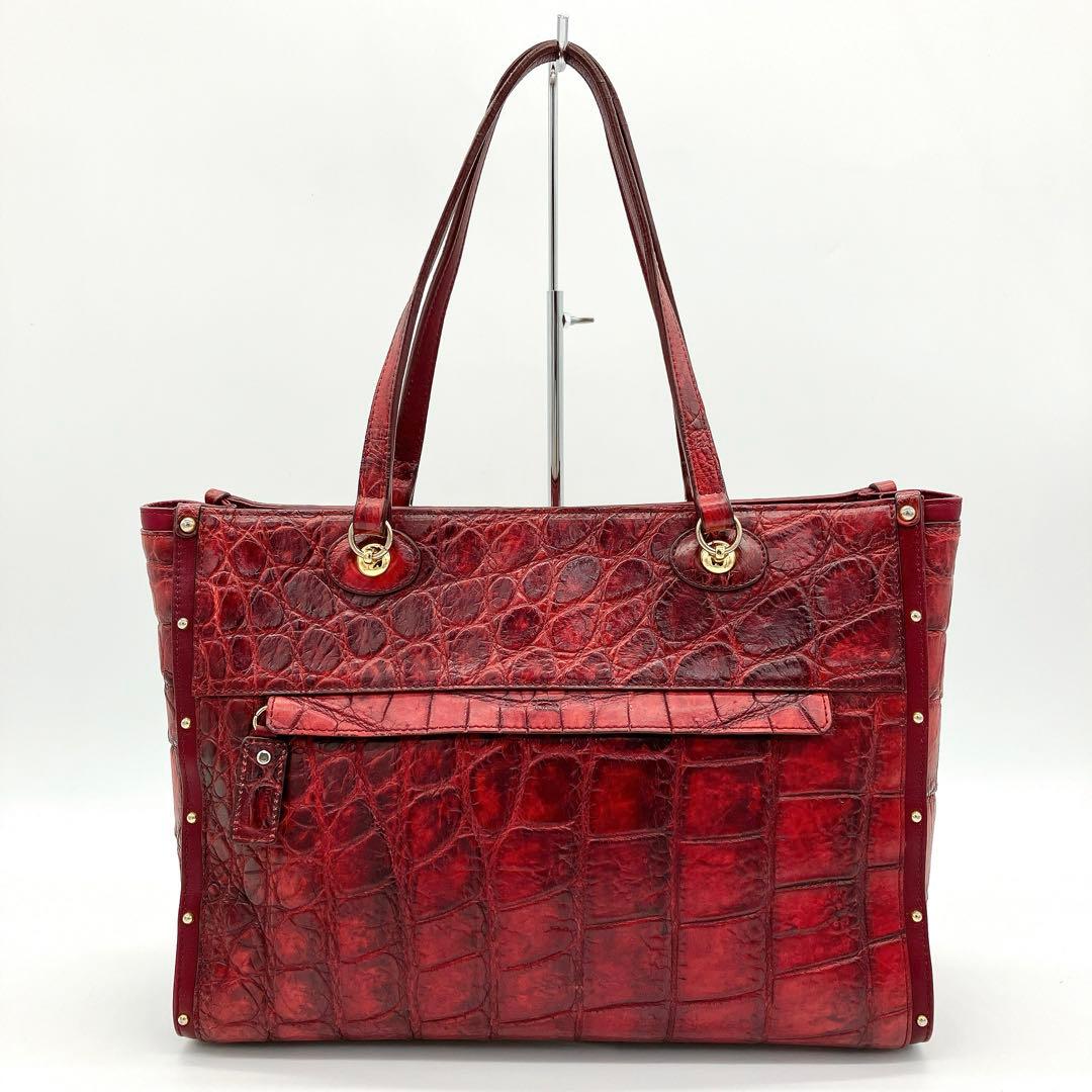 クロコダイル本革】ショルダーバッグJRA認定 レッド系 【クロコダイル