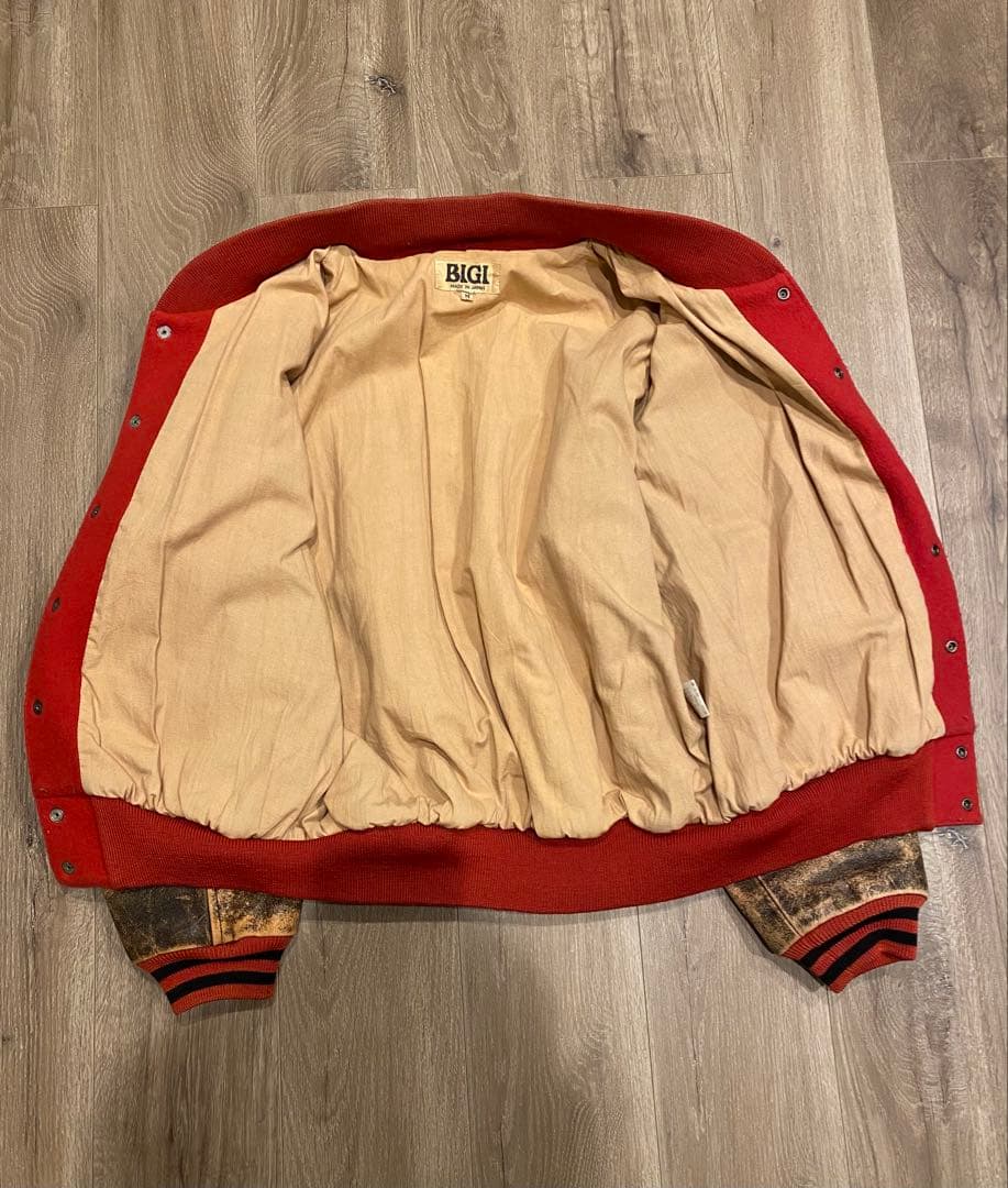 スタジャン レッド 80s 90s 牛皮 vintage アメカジ MA-1