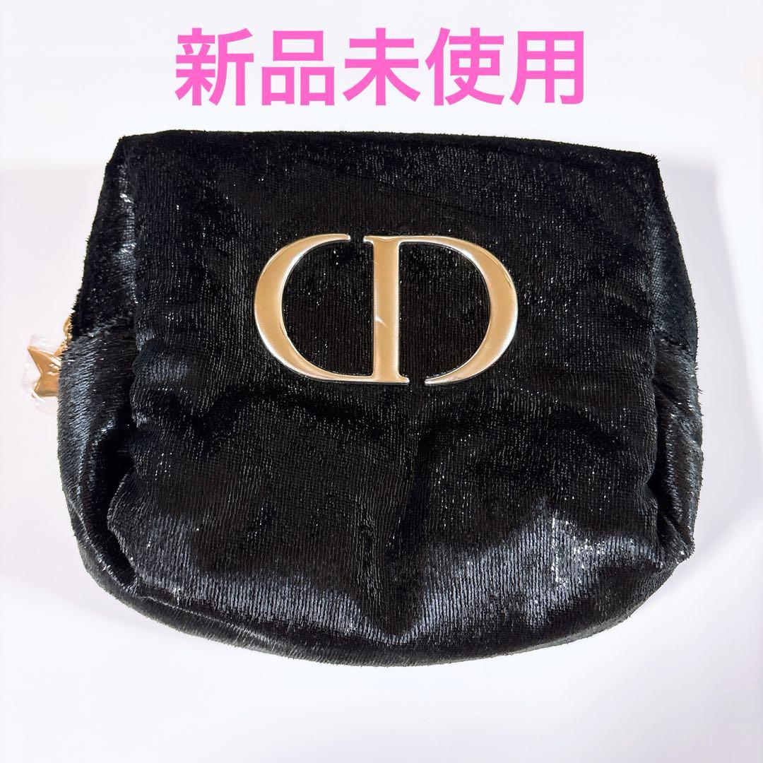 新品未使用 Dior ノベルティ ホリデー ポーチ 黒 ラメ ベロア ブラック