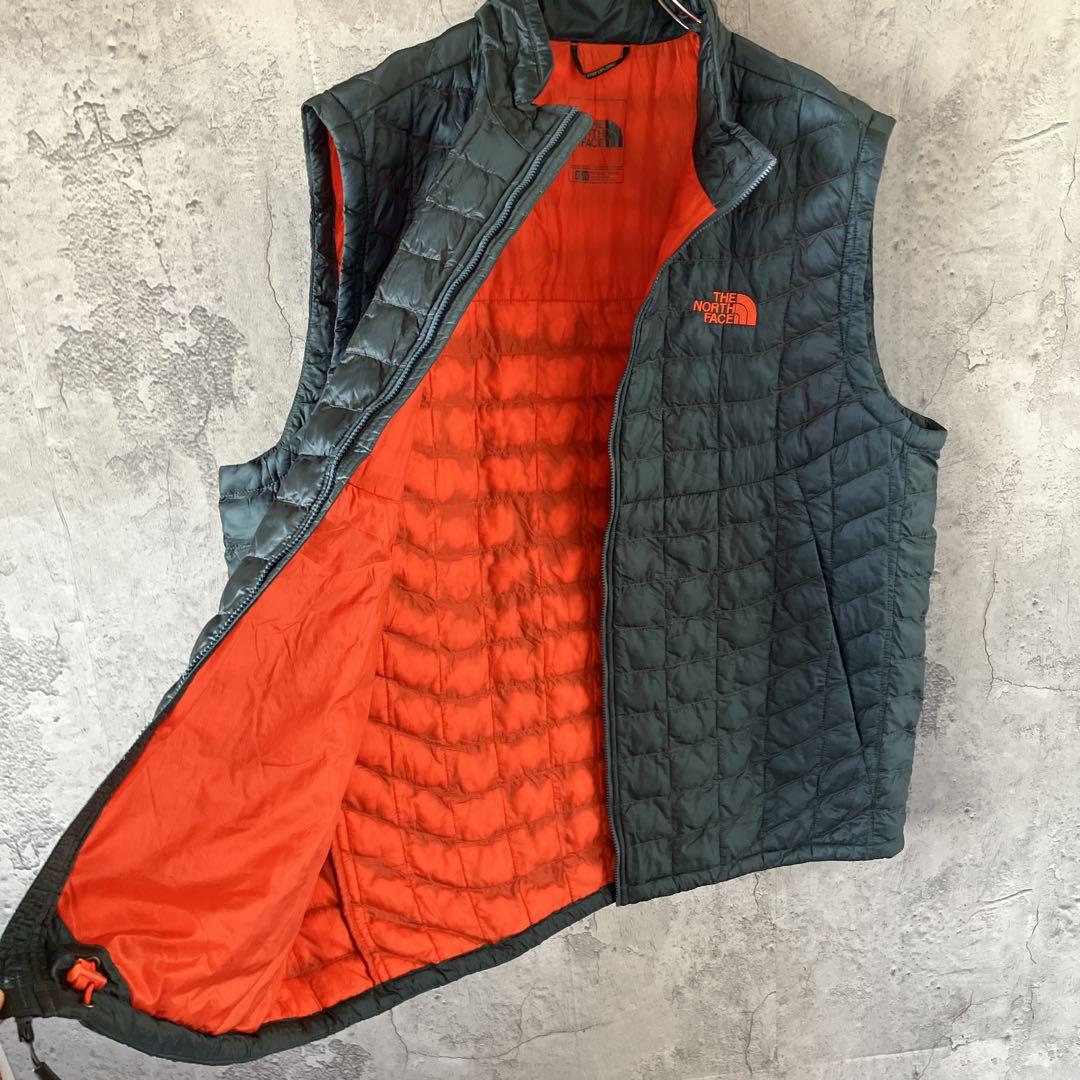 ザノースフェイス　薄手　ダウンベスト　ベスト　ネイビー×オレンジ　メンズ　XL