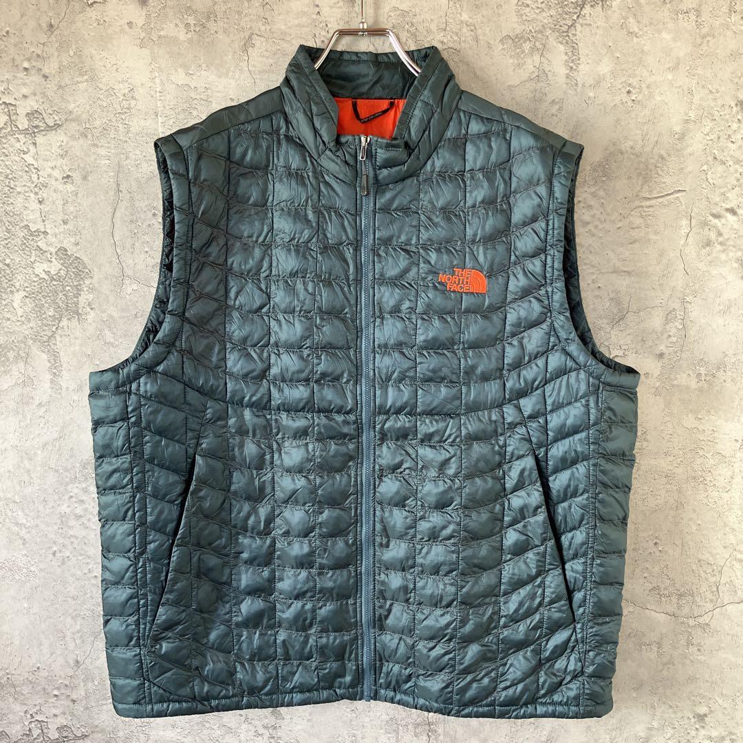 ザノースフェイス　薄手　ダウンベスト　ベスト　ネイビー×オレンジ　メンズ　XL