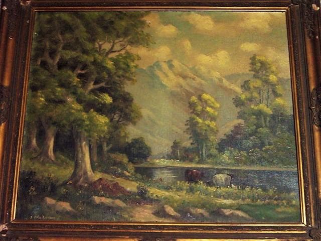 れ*様 骨董画／大作☆岡田三郎助【巴里近郊／1899年作】油彩F25