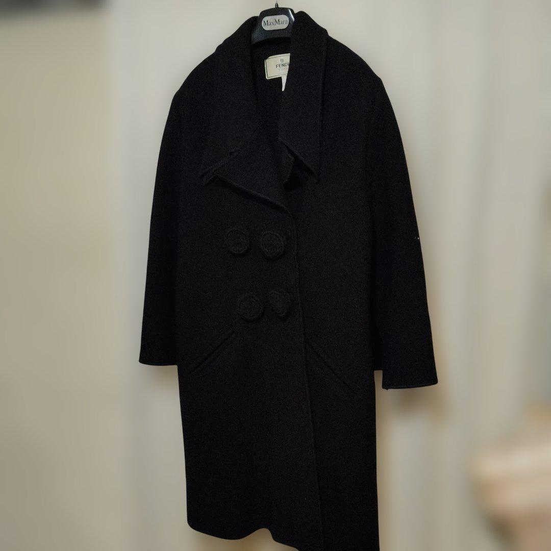 FENDI　Aラインウールロングコート　黒