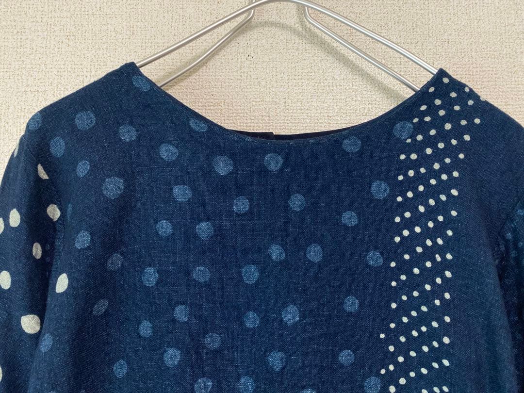 パラスパレス Pallas Palace インディゴ　ドットワンピース 日本製