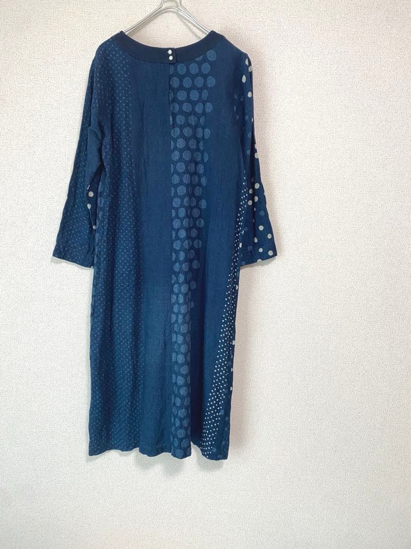 パラスパレス Pallas Palace インディゴ　ドットワンピース 日本製