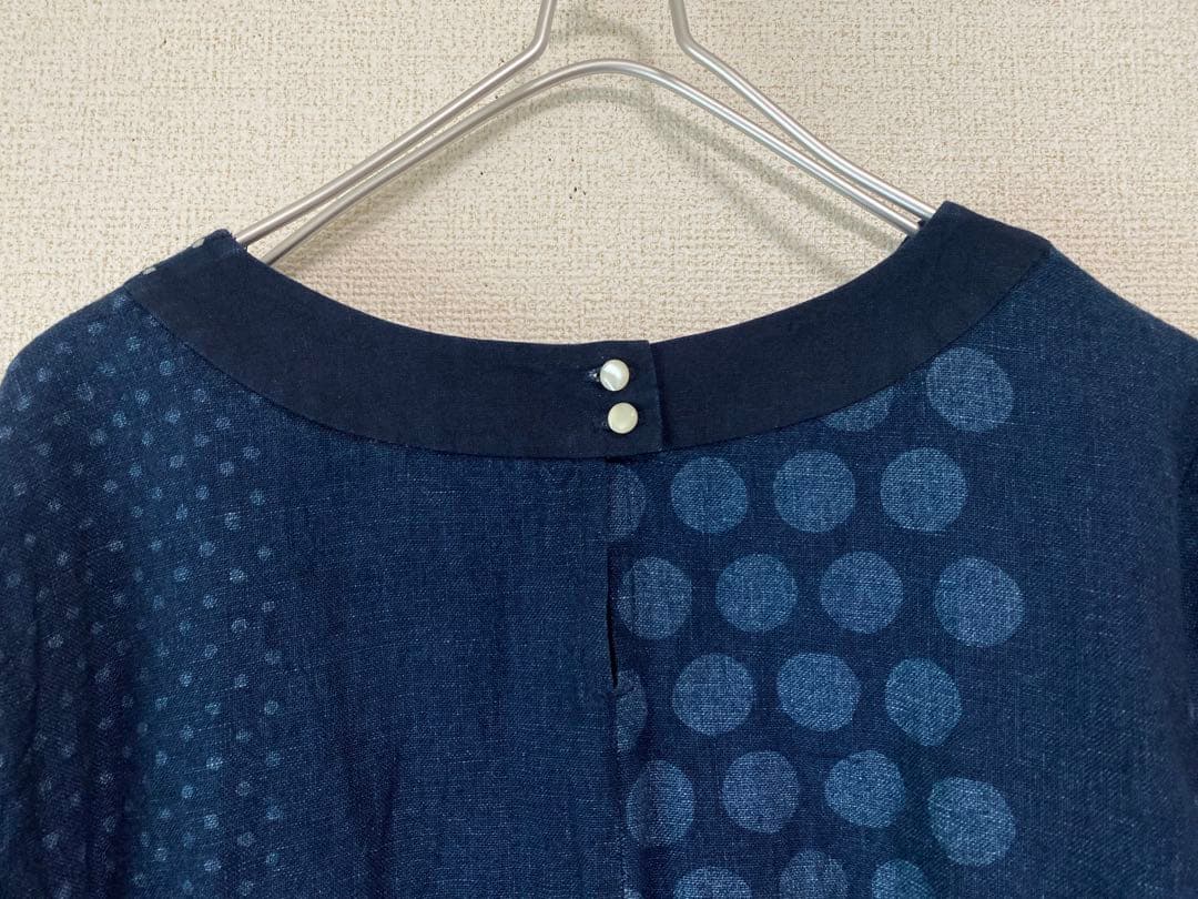 パラスパレス Pallas Palace インディゴ　ドットワンピース 日本製