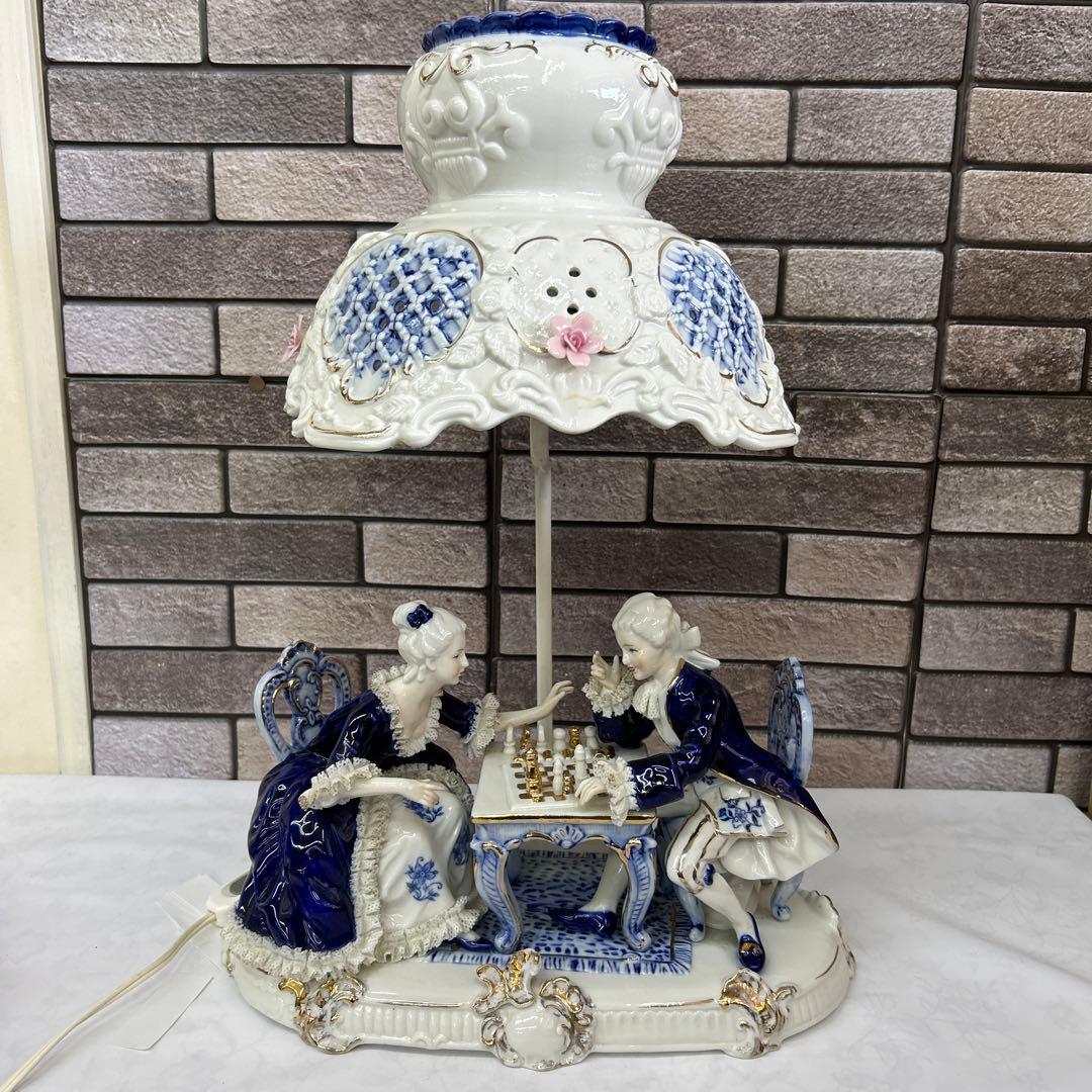 加藤工芸 陶器人形 インテリアランプ 照明スタンド ライト レース