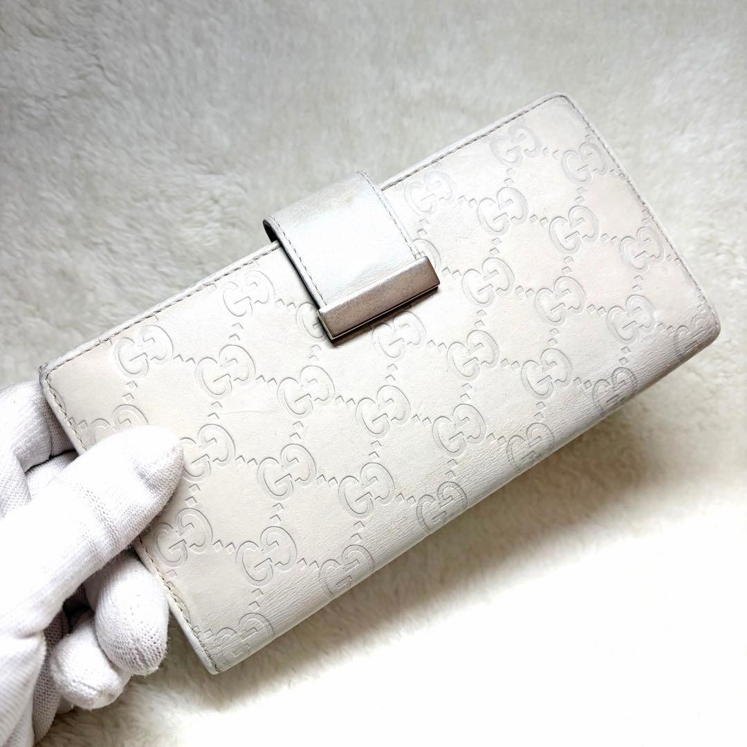 GUCCI グッチ　ホワイト 三つ折り財布　長財布　レザー　Wホック