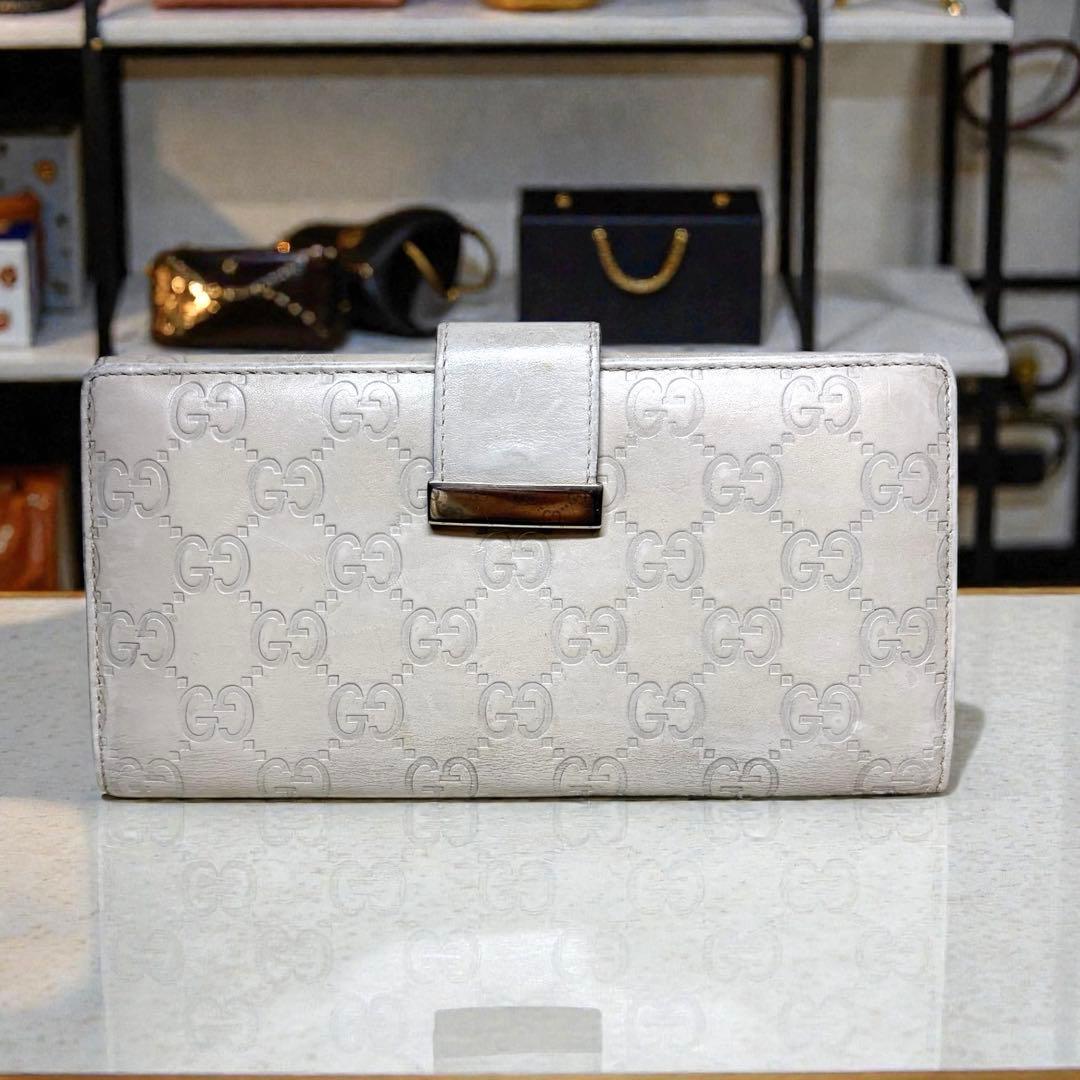 GUCCI グッチ　ホワイト 三つ折り財布　長財布　レザー　Wホック
