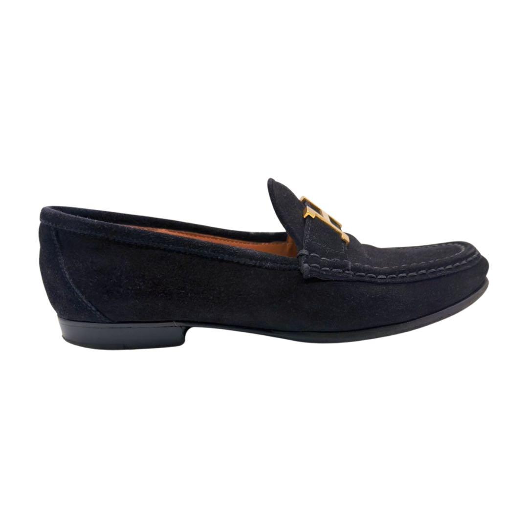 HERMES エルメス スエード ローファー ブラック ゴールド金具 37