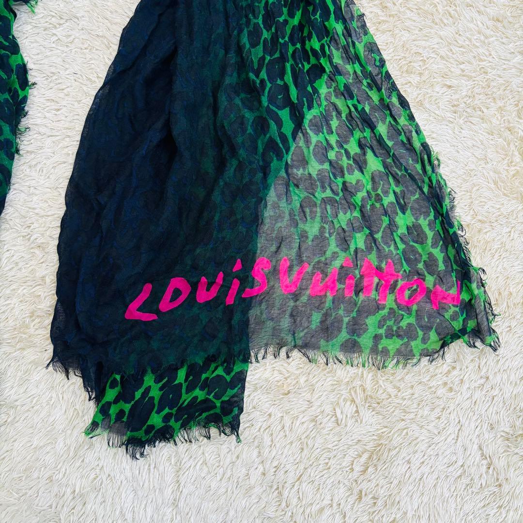 Louis Vuitton ヒョウ柄ストールグラデーションカシミアシルク