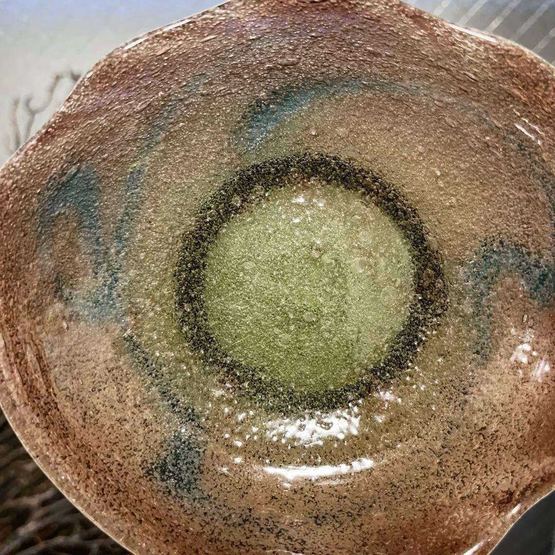 骨董 琉球ガラス 工芸ガラス 現代の名工 稲嶺盛吉 3色泡ガラス 小鉢