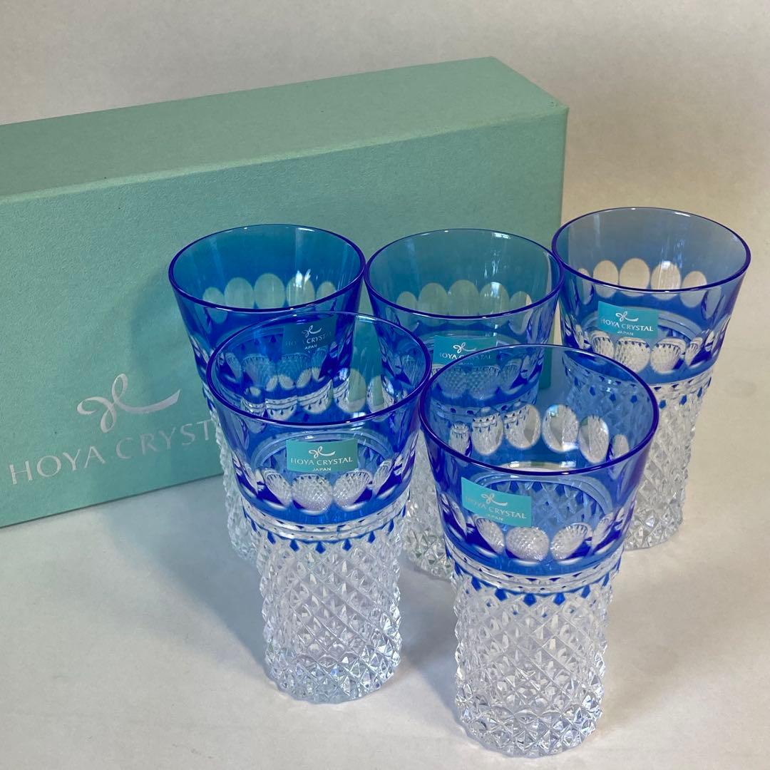 未使用】HOYA CRYSTAL ホヤクリスタル 5客セット 被せ 切子グラス
