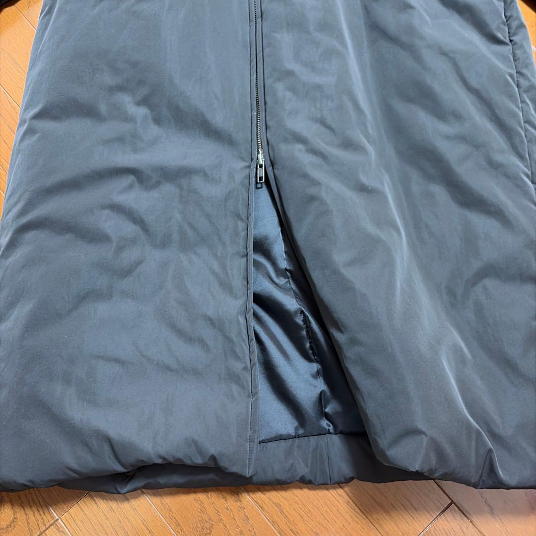 フード付きロング中綿コート　黒