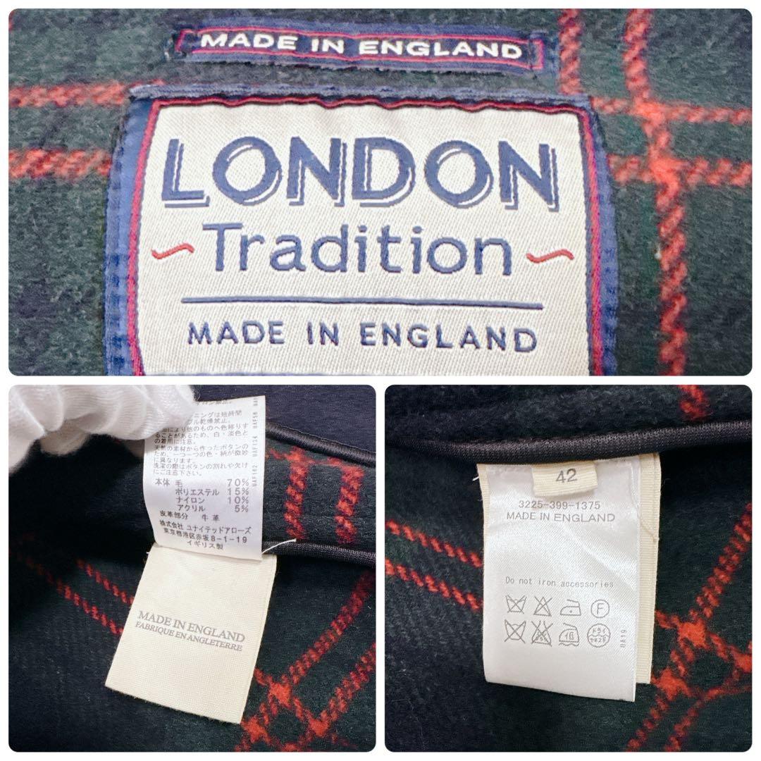 LONDON Tradition ロングダッフルコート ネイビー 紺 チェック柄