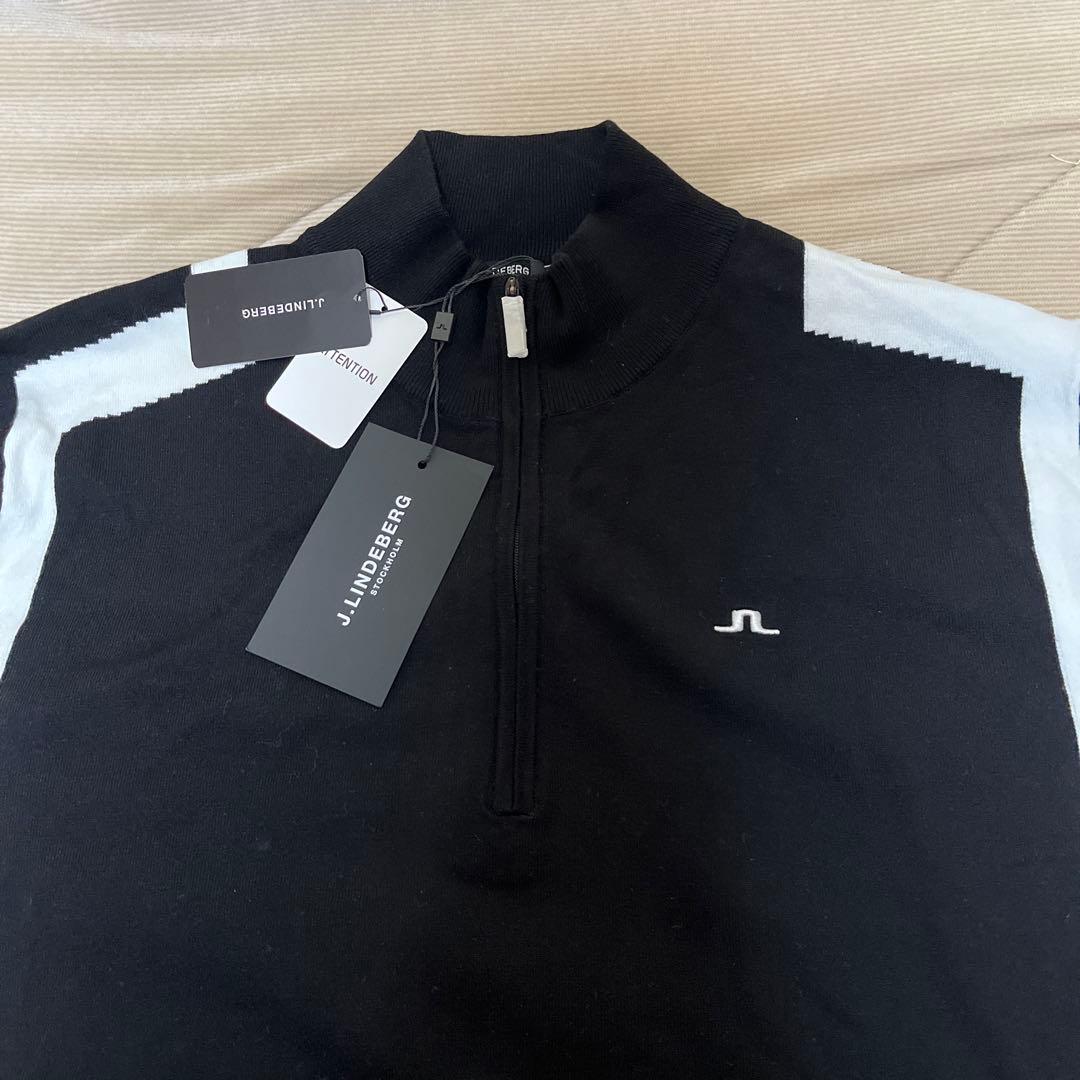 J.LINDEBERG ハーフジップ長袖セーターブラック/ホワイト