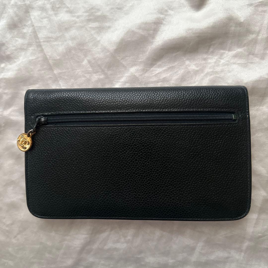 CHANEL Chanelブラックレザー 長財布 シャネル