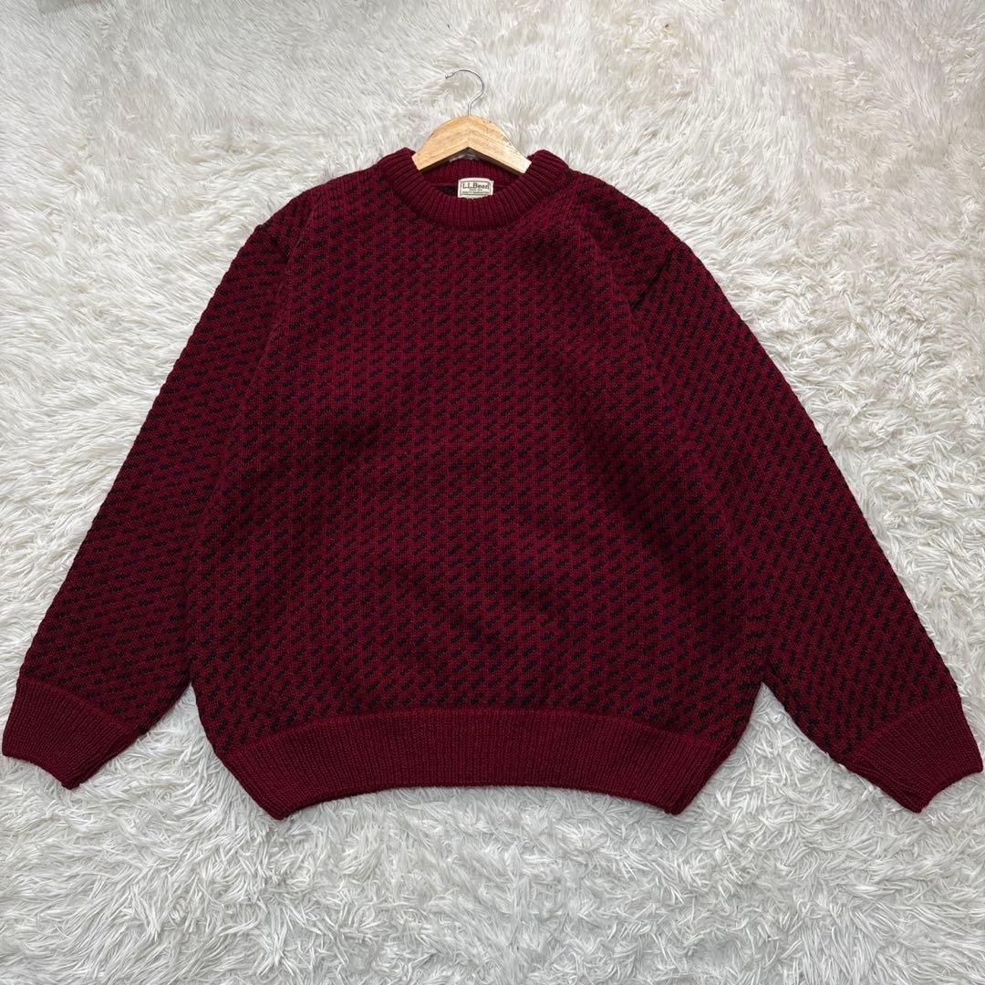 美品 LLビーン 90s バーズアイ ニットノルウェー製 ボルドー 在原みゆ紀