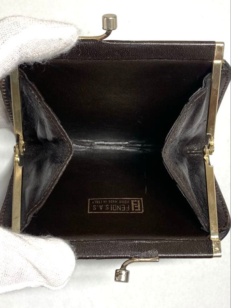 良品 FENDI フェンディ ズッカ キャンバス がま口 ケース 小銭入れ
