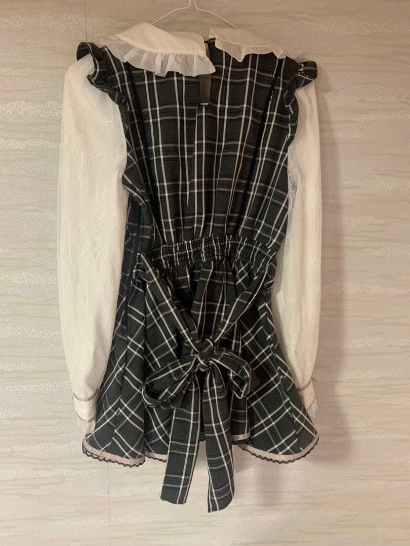 LIZLISAリズリサ フリルヨークリボンセットアップ ブラックチェック