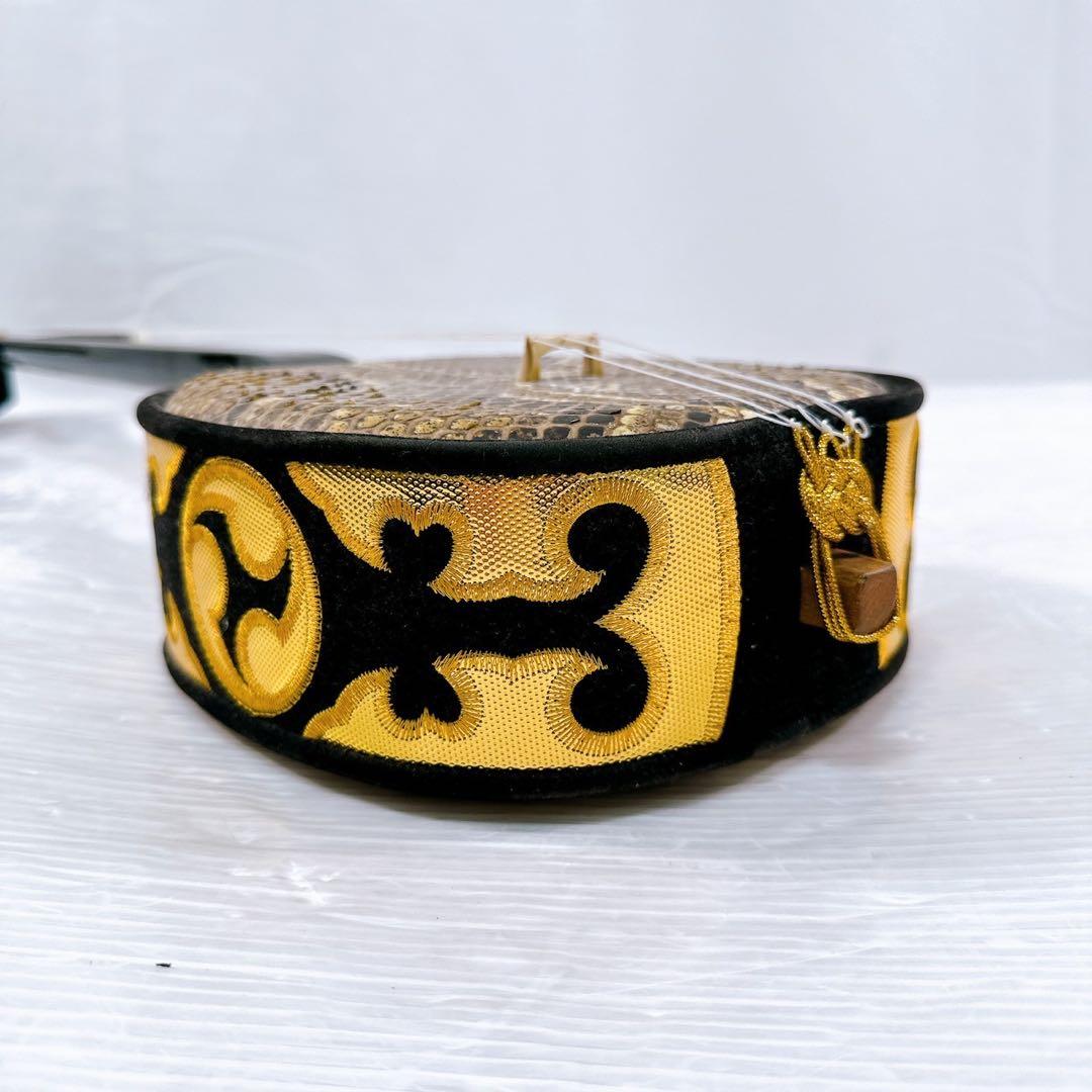 【美品】沖縄三線 蛇皮線 本皮 蛇皮 三味線 本蛇皮 民族楽器 黒漆