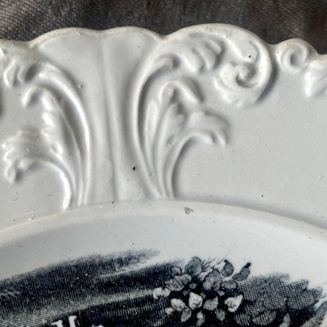 ボルドー　レリーフグリザイユプレート　フランスアンティーク　ロココ　城