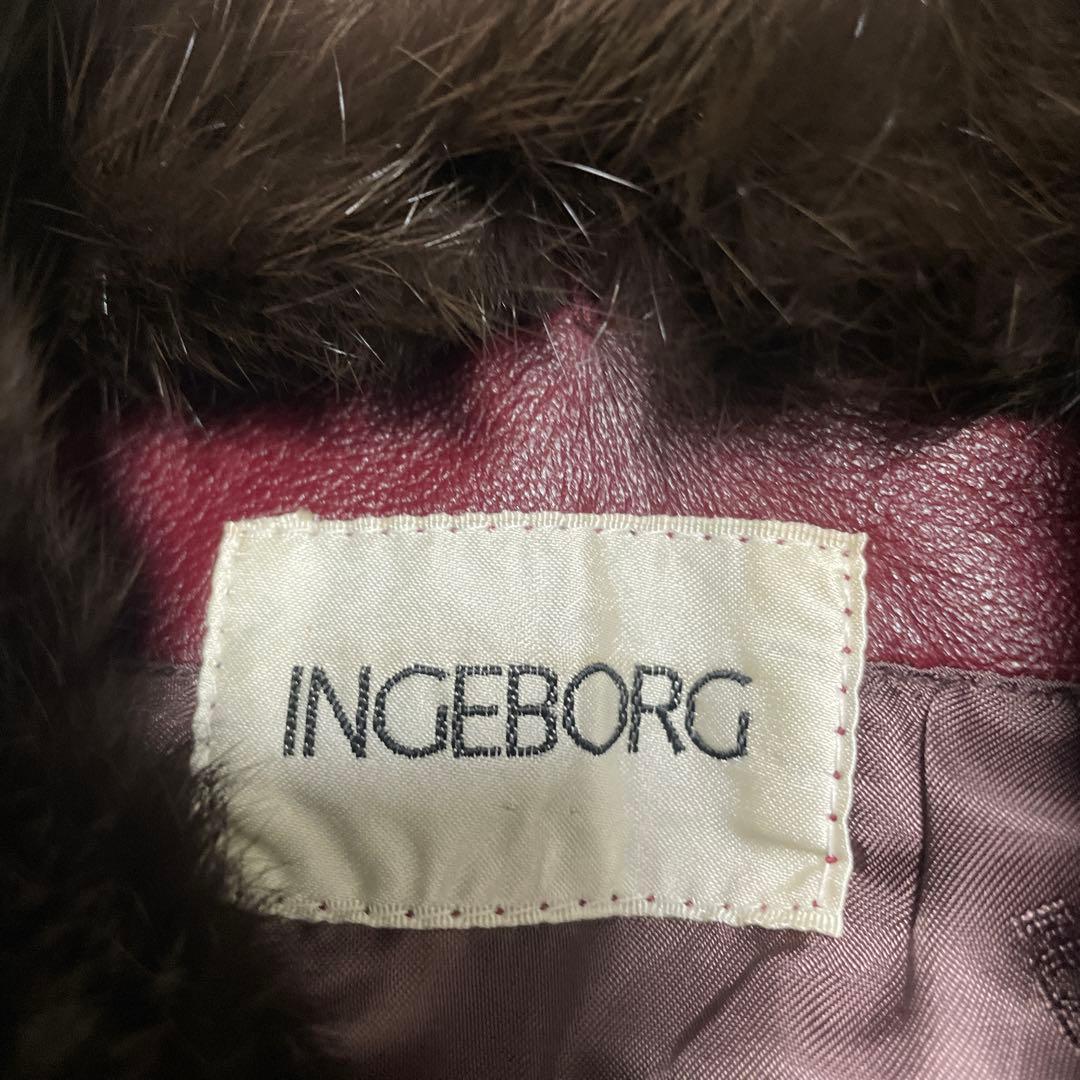 美品　インゲボルグ　レザージャケット　深い赤　本革　羊革　ラビットファー　M