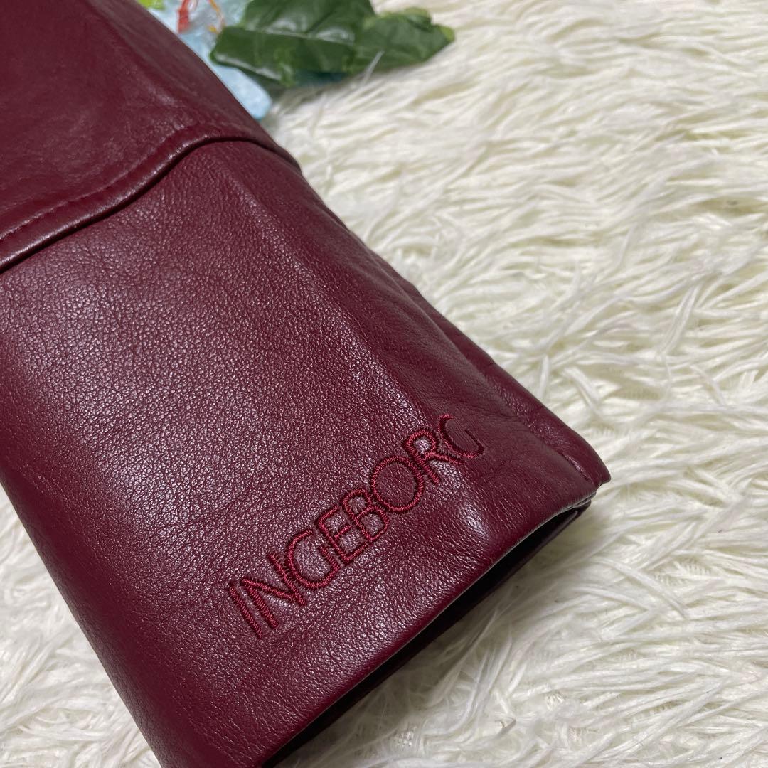 美品　インゲボルグ　レザージャケット　深い赤　本革　羊革　ラビットファー　M