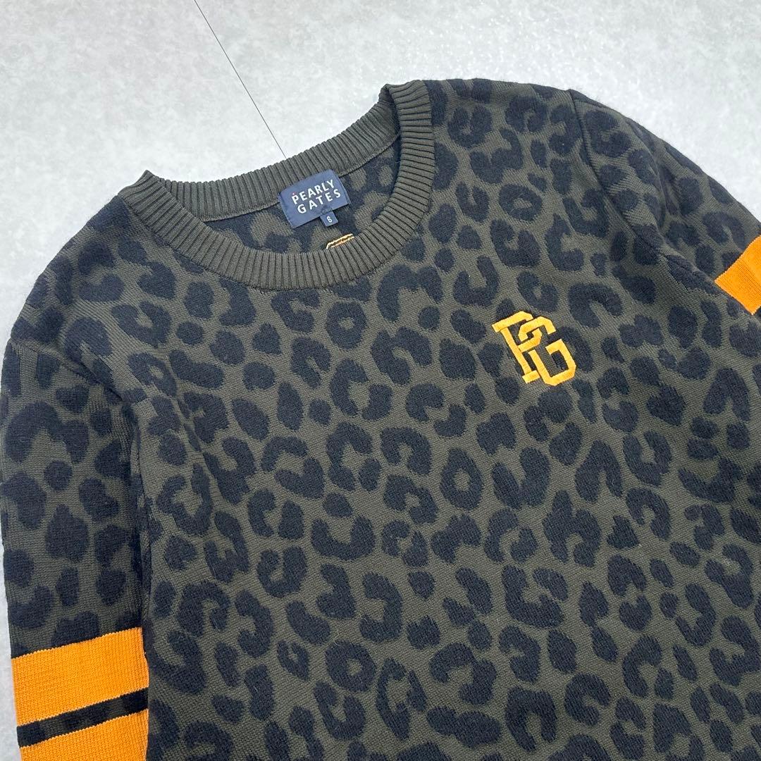 【美品】PEARLY GATES レオパード柄ロゴセーター ニット サイズ6