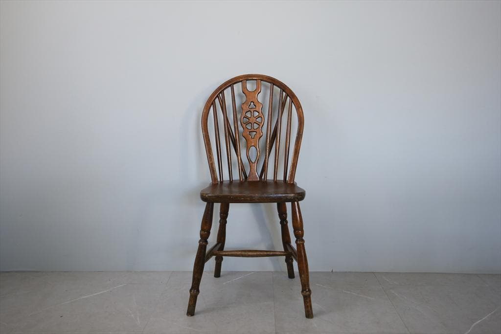 英国アンティーク木製ホイールバックチェア/ダイニングイス/椅子(92-37-3)