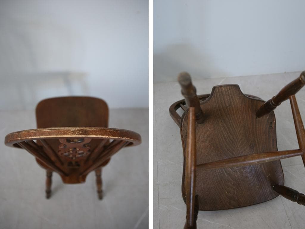 英国アンティーク木製ホイールバックチェア/ダイニングイス/椅子(92-37-3)