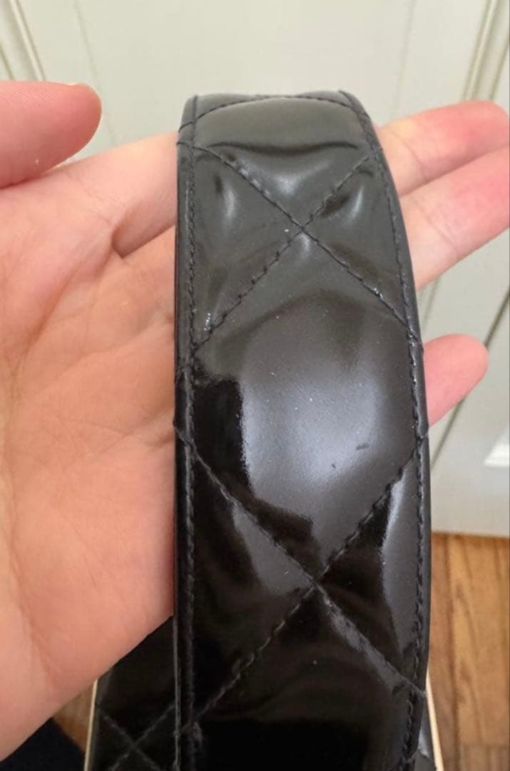 ヴィンテージ　CHANEL パーティーバッグ　エナメル　ブラック