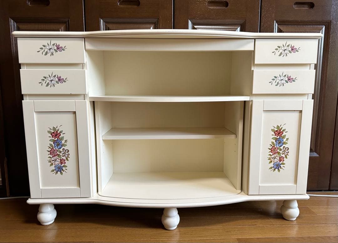 Kiyoka様専用 アンティーク オフホワイト花柄キャビネット チェスト