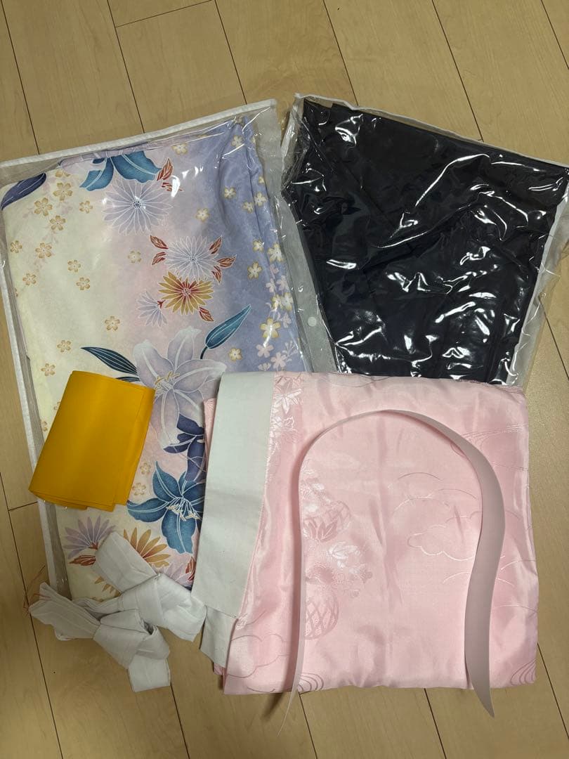 キッズ　小学生袴 青と紫の花柄 袴91センチ