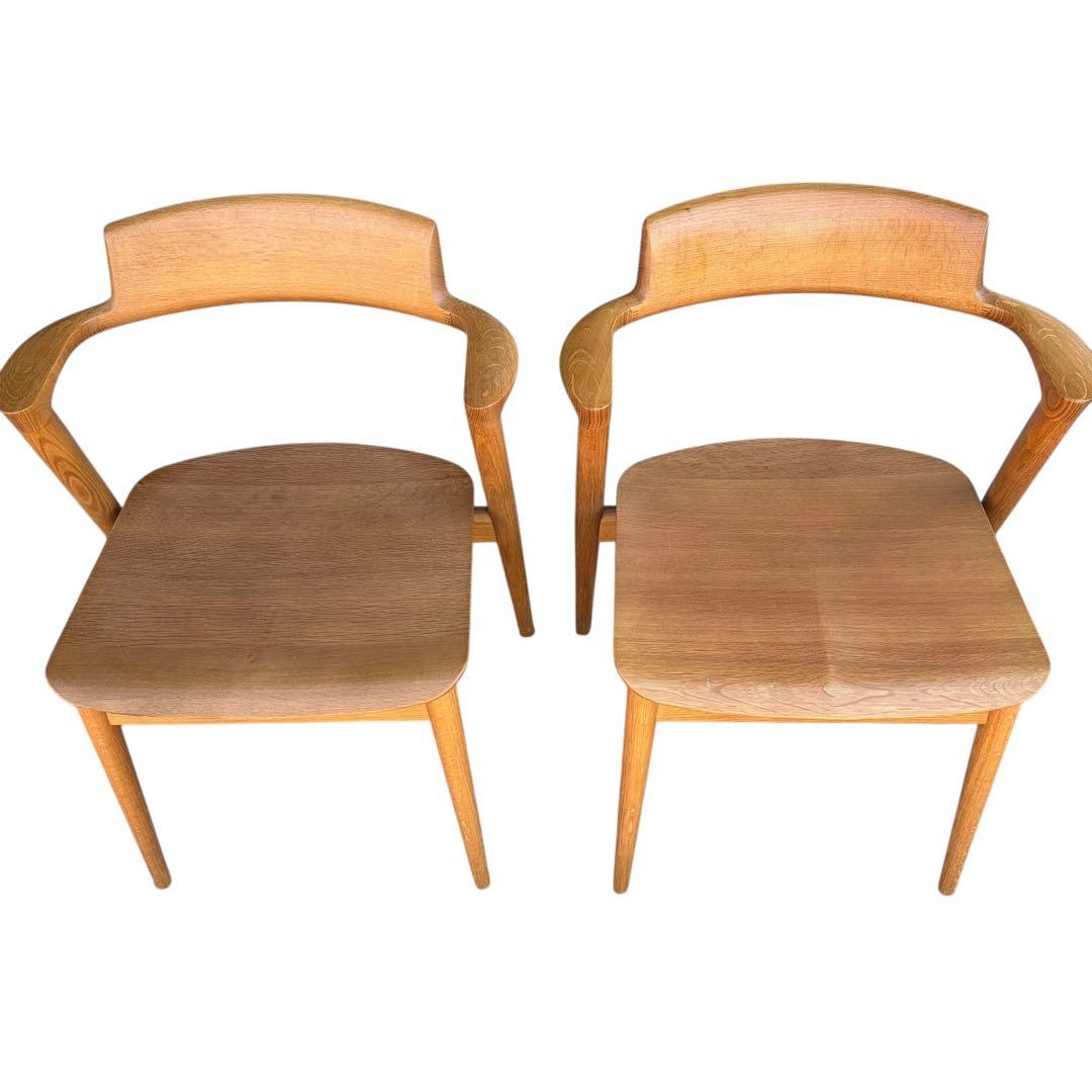 【美品】飛騨産業　SEOTO セミアームチェア（板座）KD201AN 2脚セット