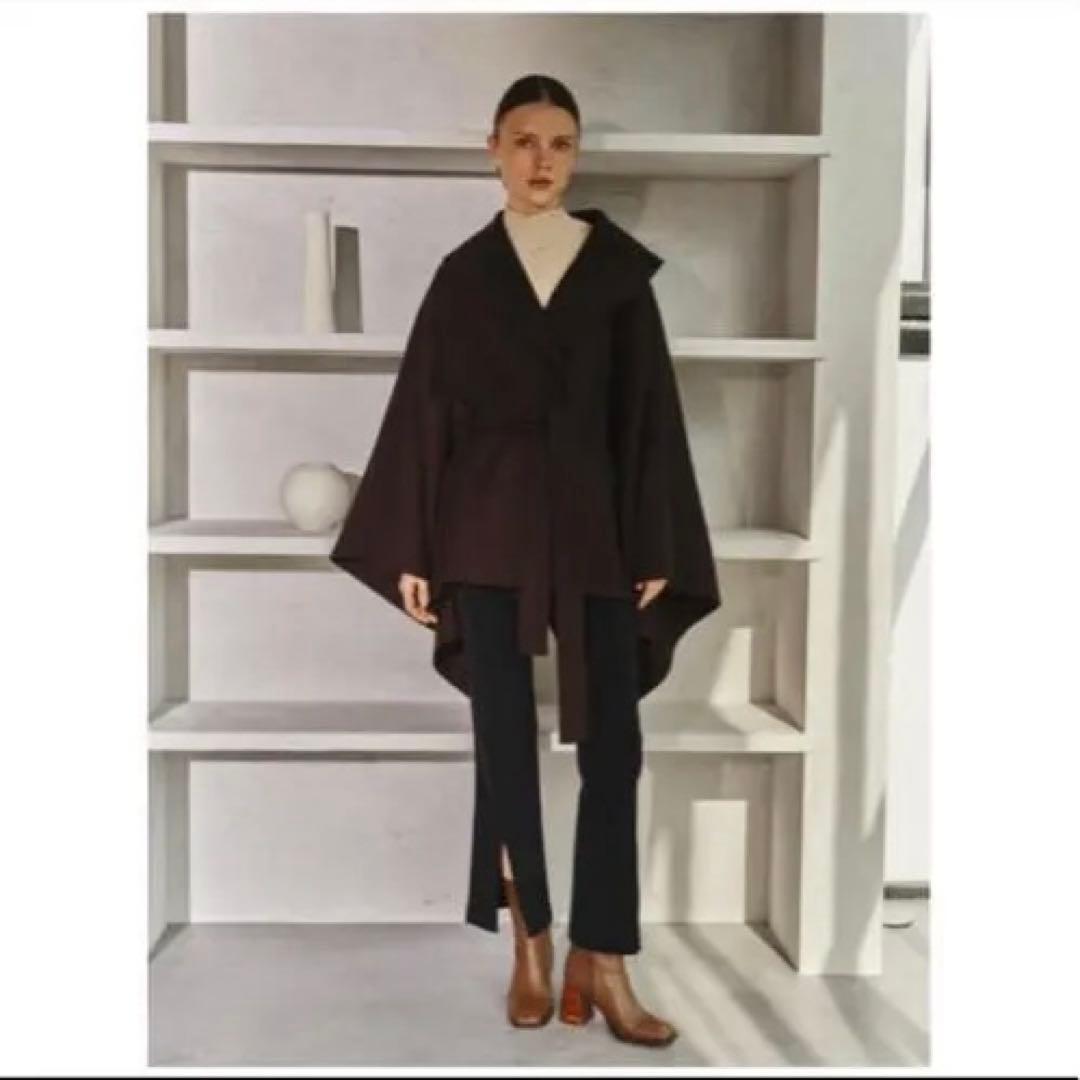 L'Or レギュラーヘムケープコート　ダークブラウン